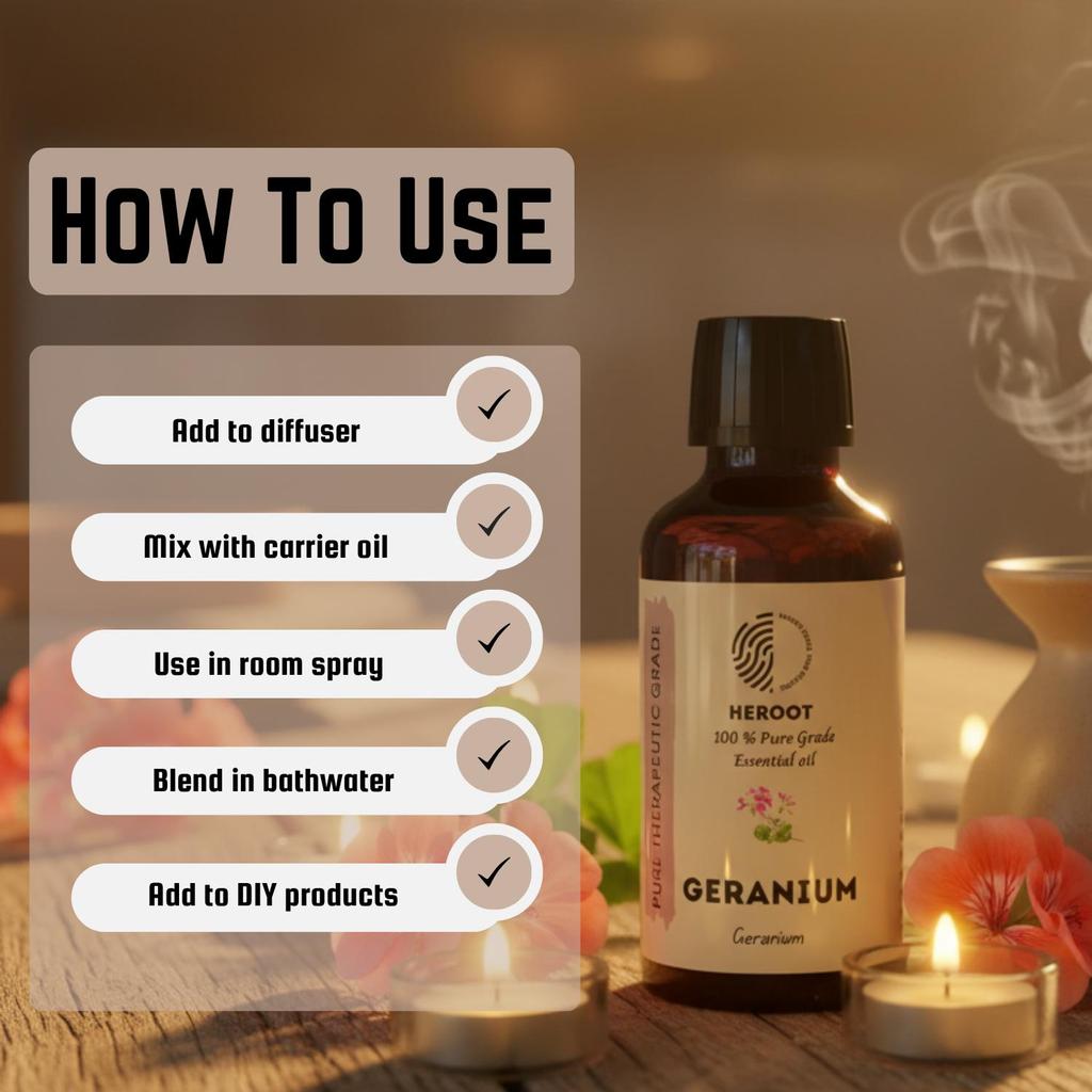 Heroot Geranium Essential Oil | Pelargonium Graveolens Essential Oil | Floral Herbal Aromatic Oil
