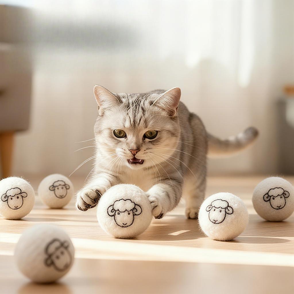 Kitten Toy Solid Wool Ball 5cm Cat Durable Chew-Resistant Plush Ball Kitten Self-Entertainment Toy Teasing Cat Ball