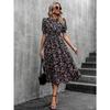 Women Floral Print Midi Dress With Puff Sleeves And Smocked Waist