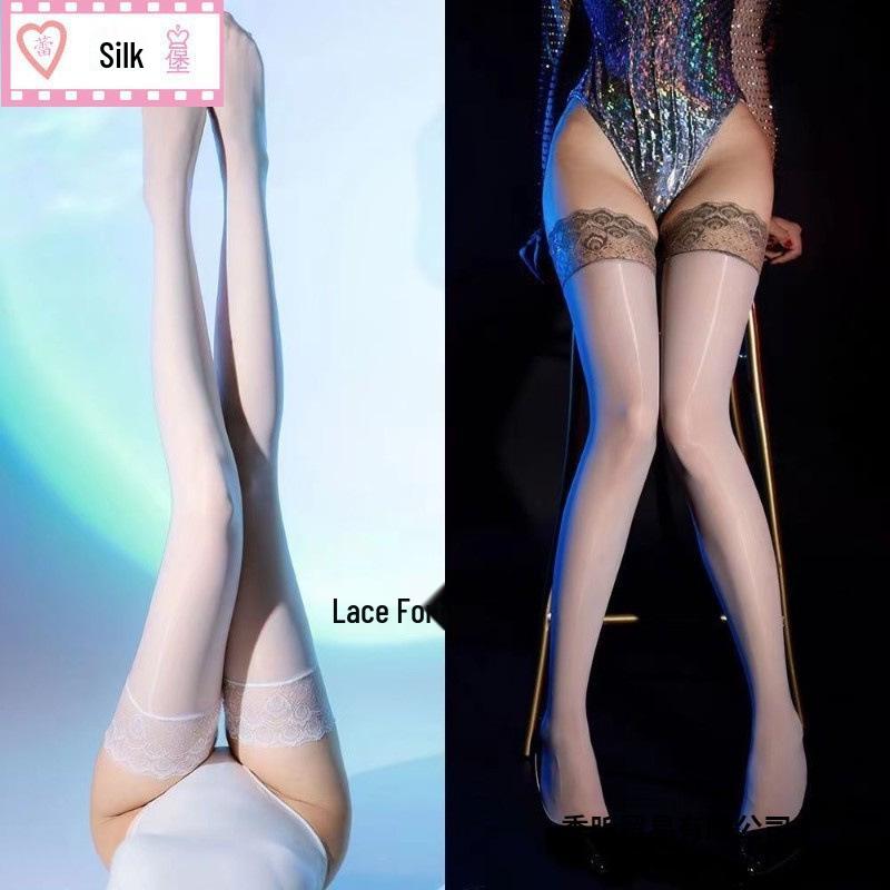 Silky Shiny Lace Silicone Non-Slip Long Thigh-High Stockings