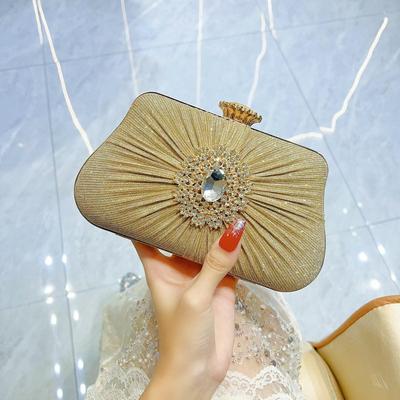 Elegant Pleated Rhinestone Evening Handbag for Weddings and Parties