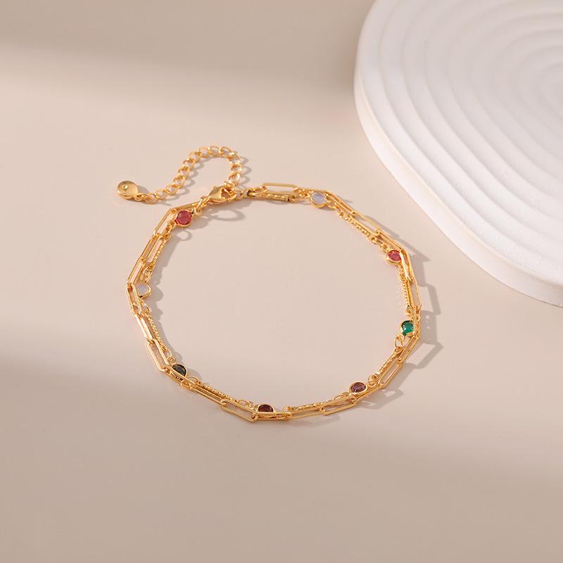 Gold Multilayer Simple Ins Style Chain Fashion Ol European Brass 18k Gold Plated Anklet Jewelry