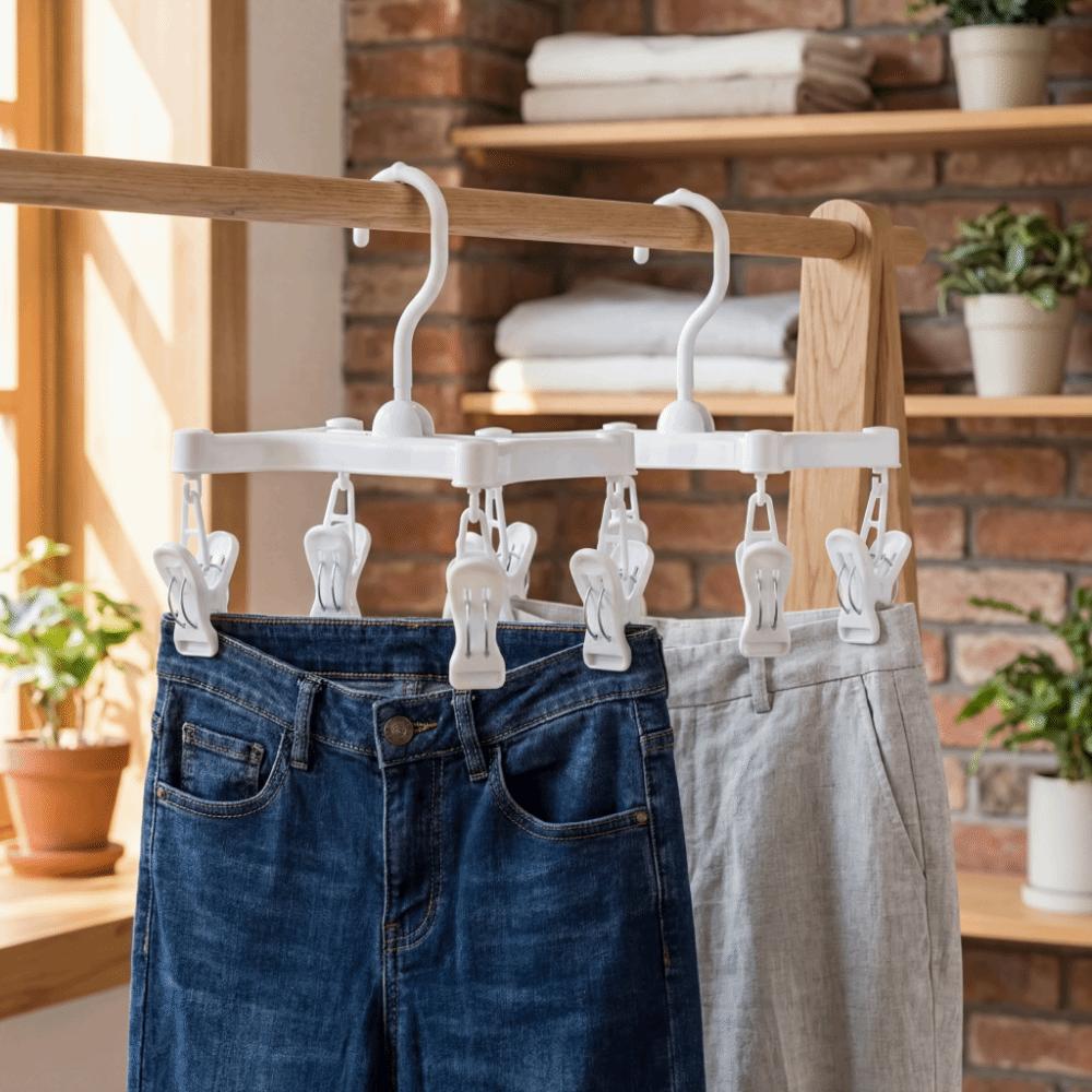 360° Rotatable H Shaped Trouser Hanger Efficient Wind-Resistant Underwear Drying Rack with Clips Quick Drying Pants Hanger
