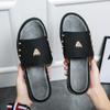 Summer Men's Flat Slippers Slide Sandals Outdoor Beach Open Toe Casual Soft Walking black Leather slippers