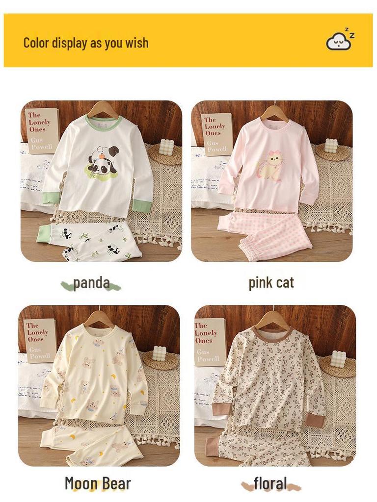 Kids' Autumn Korean Style Pajamas: Cartoon Cotton Home Wear Set for Boys and Girls