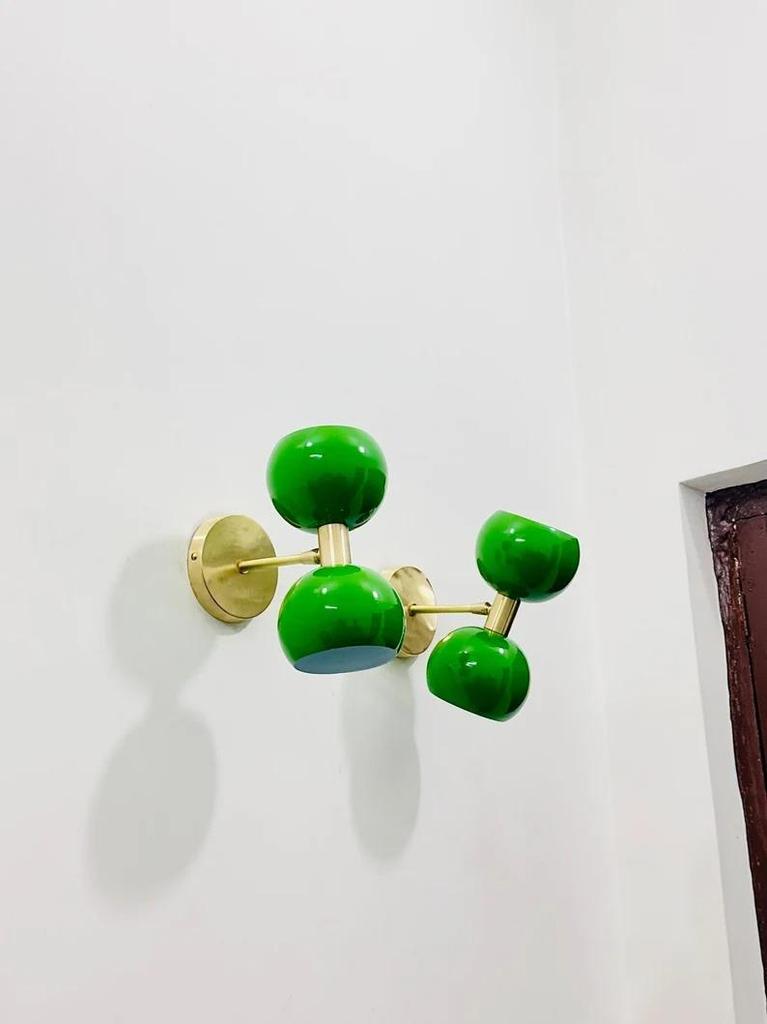 Mid-Century Brass Diabolo Wall Sconce - Green Stilnovo Style Lighting