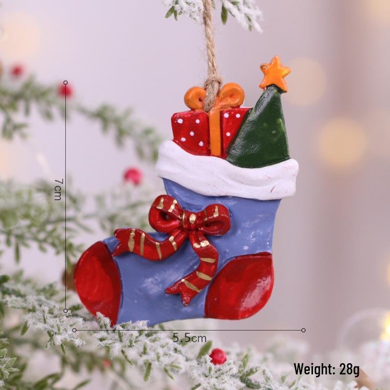 Snowman and Santa Christmas Tree Cartoon Resin Stocking Pendants