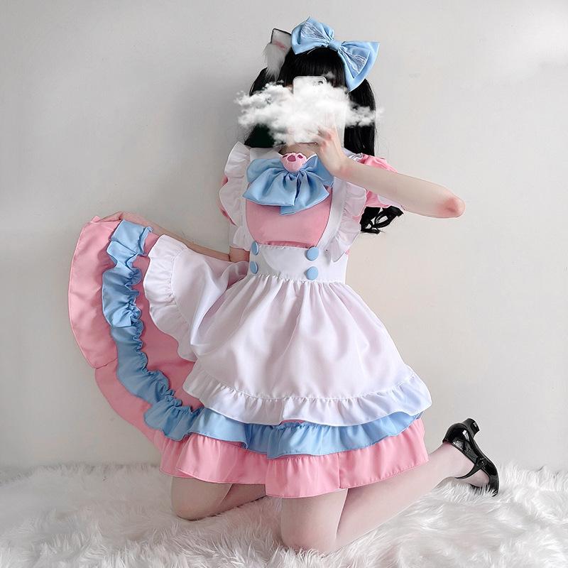 Pink maid outfit bow maid outfit lolita dress alice cos outfit soft girl cosplay costume