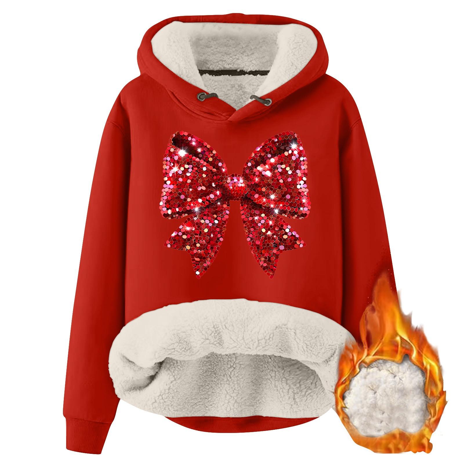 

Женская модная плюшевая теплая свободная толстовка с капюшоном и рождественским бантом XL красный