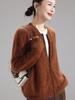 Women's Round Neck 100% Wool Plush Cardigan - Heavyweight, Zipper, Versatile Base Layer Sweater Coat