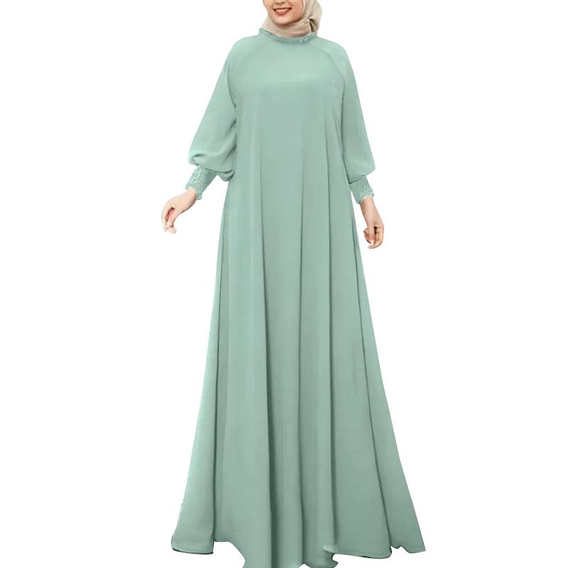 

ZANZEA Женское повседневное платье макси с воротником-стойкой, свободного кроя, однотонное, с длинным рукавом зелёный