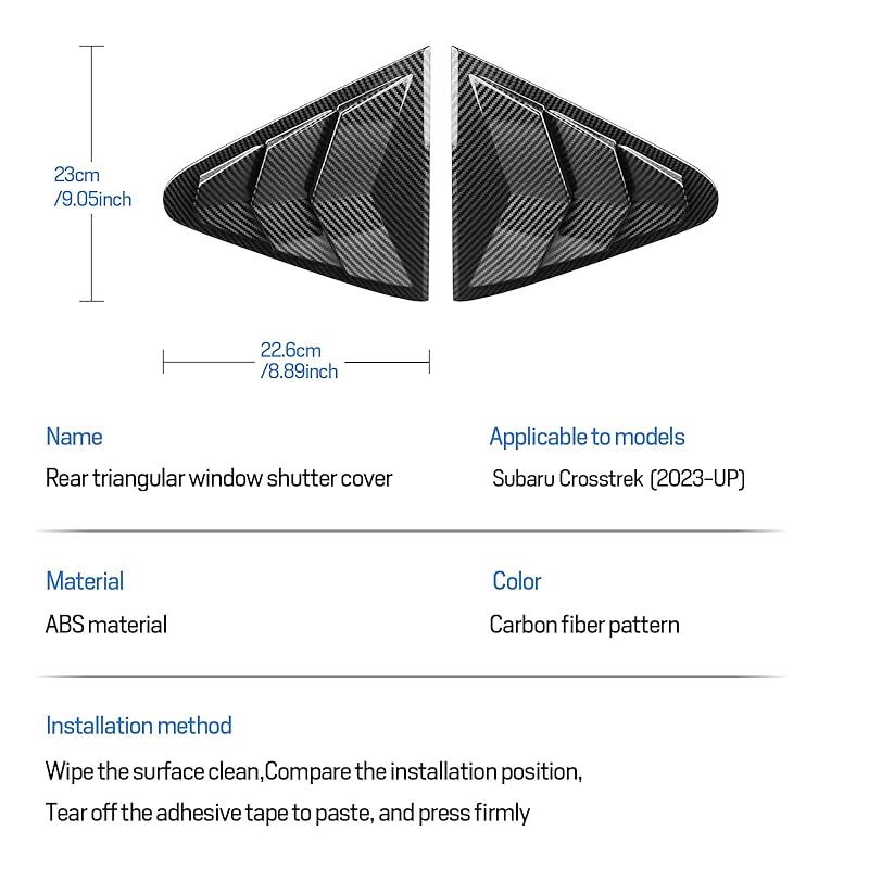 KUNGKIC Subaru 3rd Generation Crosstrek 2022 2023 2024 GU Type Exclusive Rear Side Window Louver Rear Window Shutter Shutter Side Vent Cover Racing