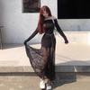 Black French One-word Shoulder Mesh Long-sleeved Dress Women's Autumn and Winter Small Slim-fitting Sexy Temperament Hip-wrap Dress