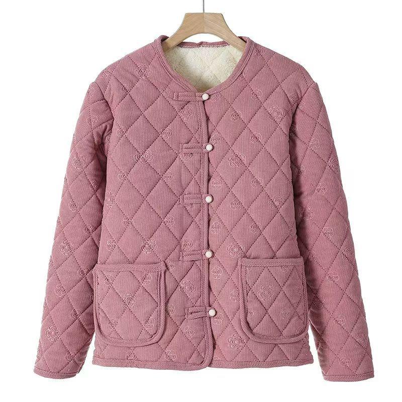 Short Diamond Grid Cotton Jacket for Middle-aged and Elderly Women Lightweight Small Cotton Jacket