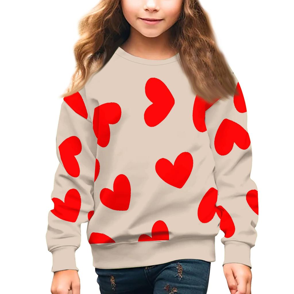 Girls Round Neck Pullovers For Kids Valentine's Day Printed Tops