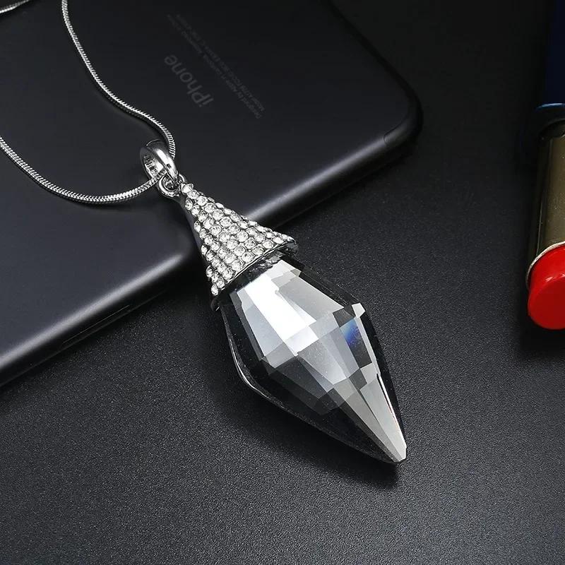 Neuer Halbedelstein Trapez-Anhänger Lange Halsketten für Damen Vintage Quadratisch Geometrisch Weibliche Geschenke Schmuck