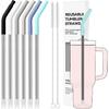 40 Oz Straight Metal Straws for 40 Oz Stanley Tumbler, 6 Pcs Stainless Steel Reble Drinking Metal Straw with Colourful Silicone Tips,Straw for Glass