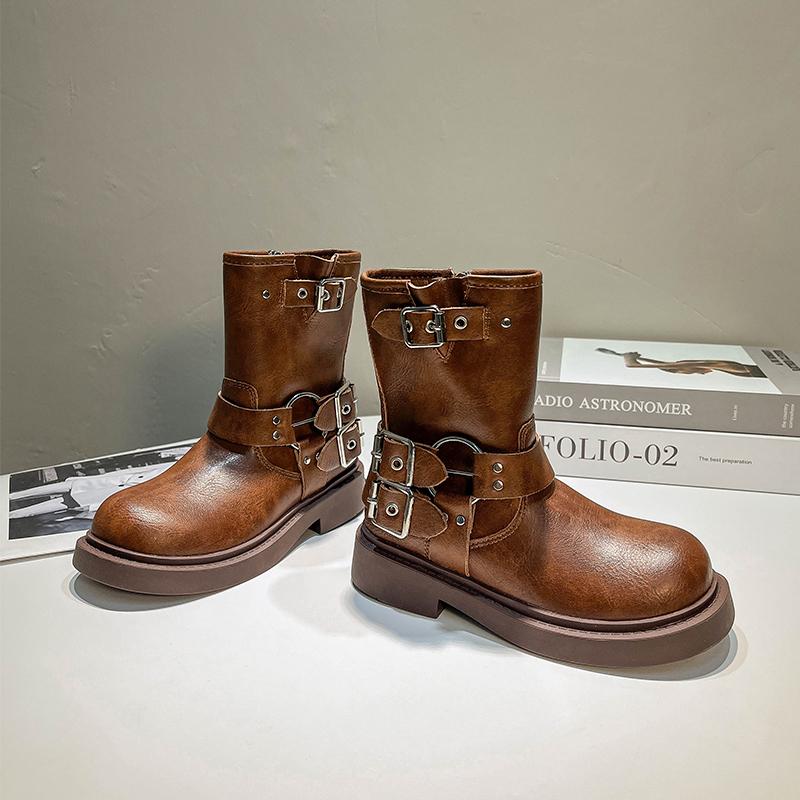 

Сапоги для девочек, новые осенние ботинки с боковой пряжкой, детская обувь, кожаные ботинки на мягкой подошве для мальчиков, детские рыцарские сапоги 36 коричневый