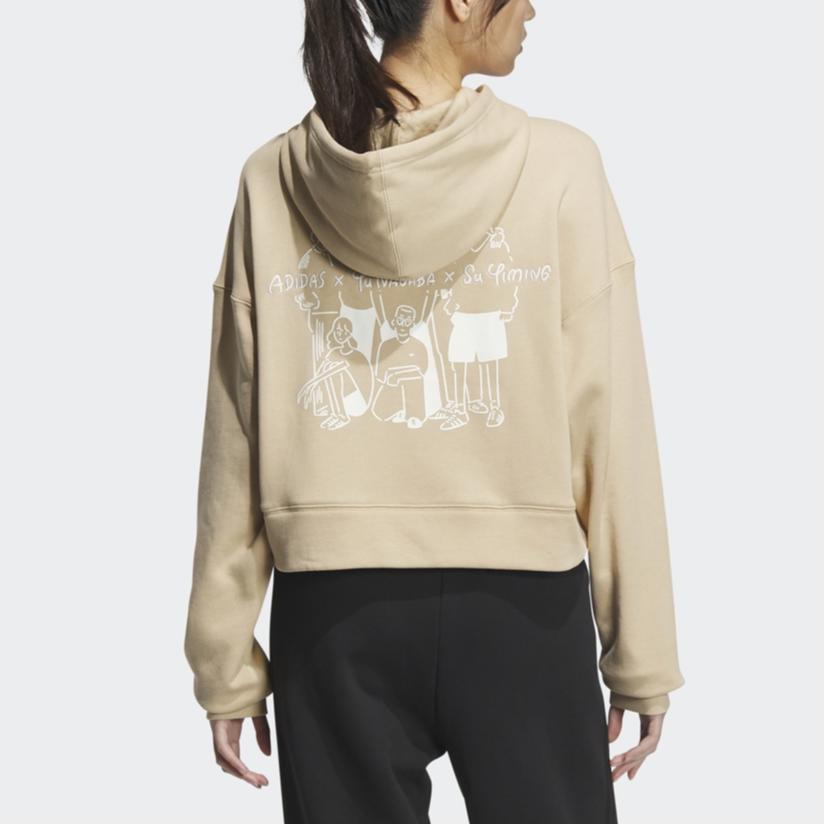 Adidas Originals Trefoil X Changchangxiong X Suyiming Co-Branded Series Character Print Drawstring Hoodie Women Hoodie Khaki IK4311