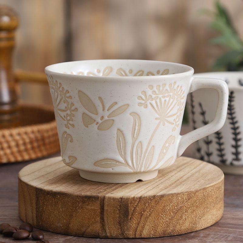 350ML Ceramic Coffee Mug Large Porcelain Tea Mug Leaf Pattern Ceramic Mug Breakfast Milk Juice Cup Home Office Water Cup