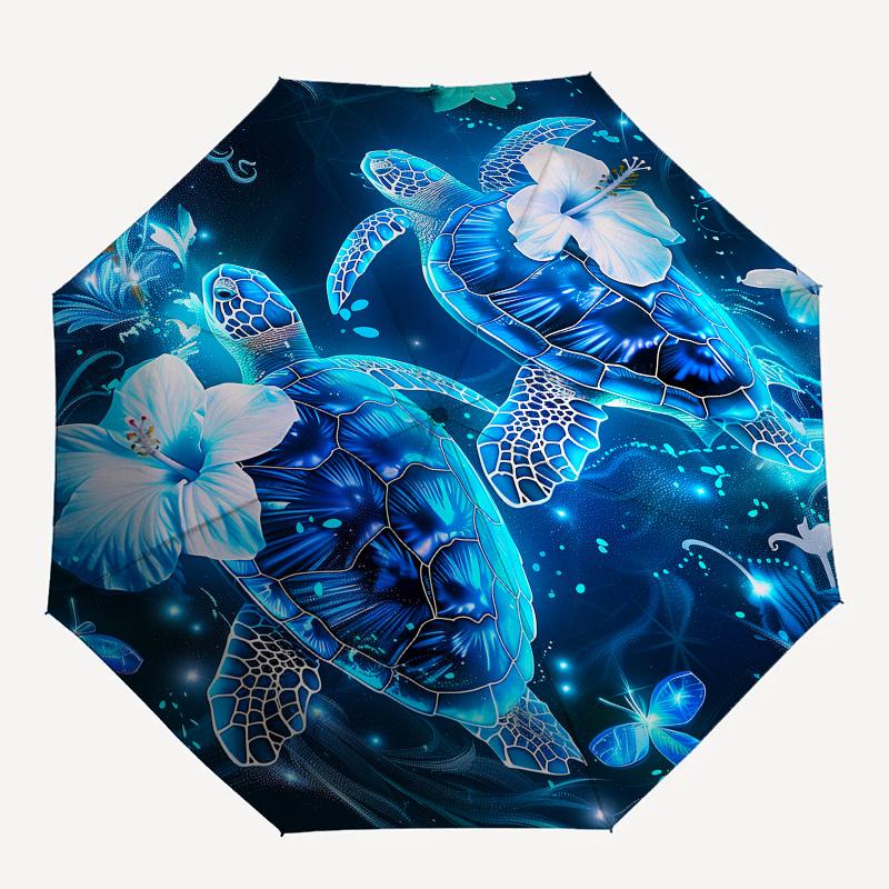 Turtle Flowers Theme 8 Bone Hand Automatic Folding Fashion umbrella, Compact and Portable Design, A Perfect Gift for Birthday, Christmas or