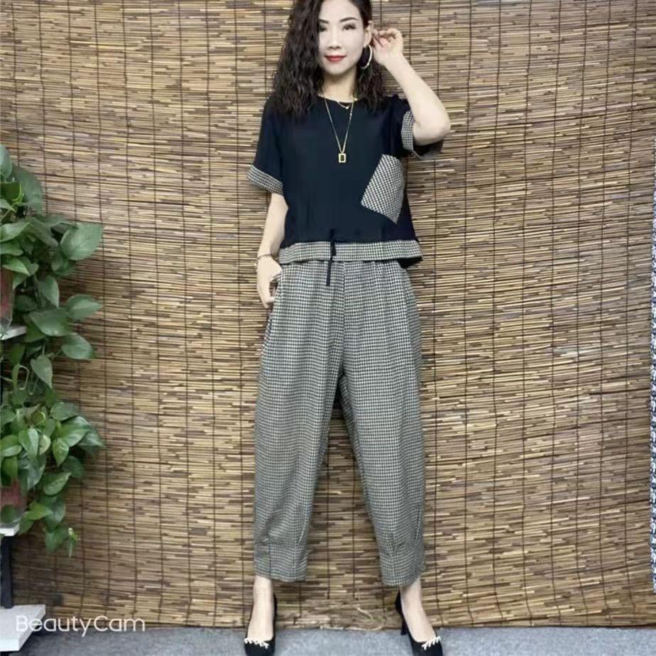 

Летний модный спортивный комплект в корейском стиле 2025 года — утягивающий женский комплект из двух предметов больших размеров M чёрный