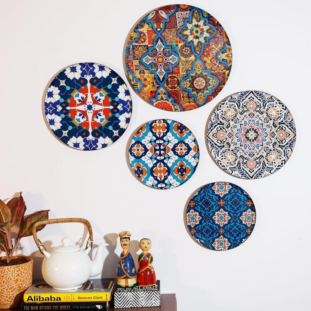 Metal Wall Plate | Home Decoration | Turkish Art Design | Living Room Wall Decoration | Décor Items | Gift Items (Multicolour) (Set of 5)f
