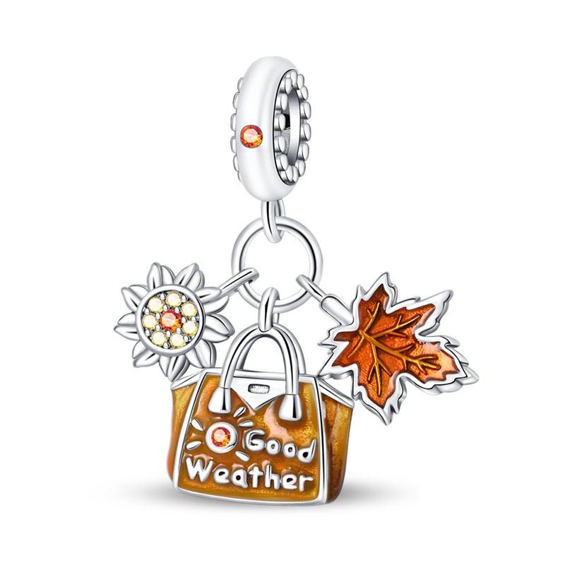 Winter Series Copper Charms Beads Snowman Autumn Pumpkin Maple Leaf Beads Fit Original Bracelet Women Gifts