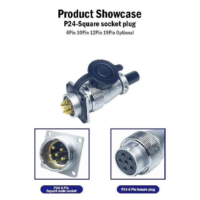 PLS24 WS24 Circular Metal Aviation Socket Plug Wire Female Male Connector M24 Threaded Coupling Panel 6/10/12/19 Pin