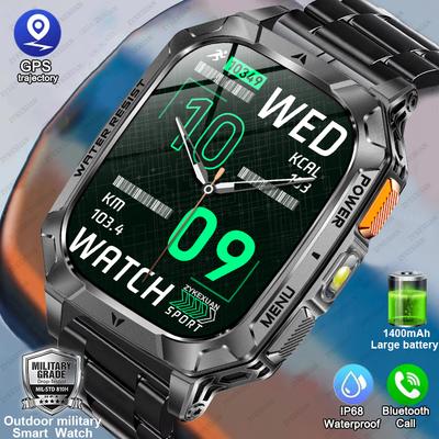 Orologio Intelligente Militare da Esterno Orologio Fitness Uomo Schermo AMOLED da 2,01 pollici Batteria da 1400mAh Torcia Chiamata HD Impermeabile Smartwatch