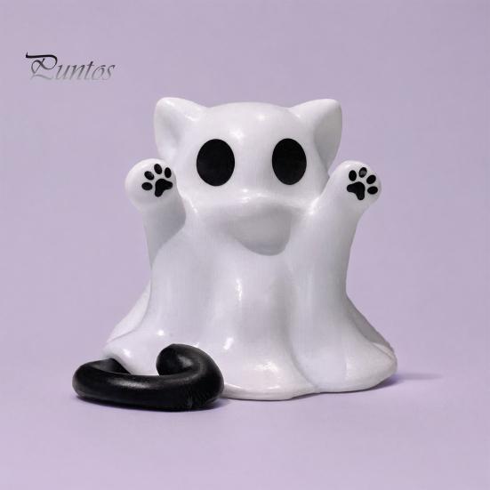 Black Ghost Cat Decor Figure, 3D Printed Decorative Ornament, Smooth Surface Figure Mini Desktop Decoration Halloween Gift for Lovers Statue