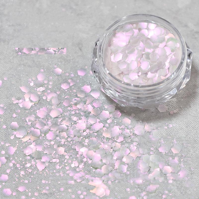 1 eske Blandede former Glimmer Neglepaljetter Polish Fin Glans Sommerfugl Stjerne 3D Dekaler For Negle Skinnende Dekorasjoner Rosa