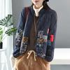 Women Autumn Long Sleeve Short Vintage Patchwork Coat Single Breasted Causal Jackets