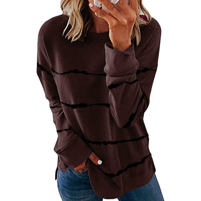round Collar Loose Striped Top Female Crew Neck Loose Striped Top