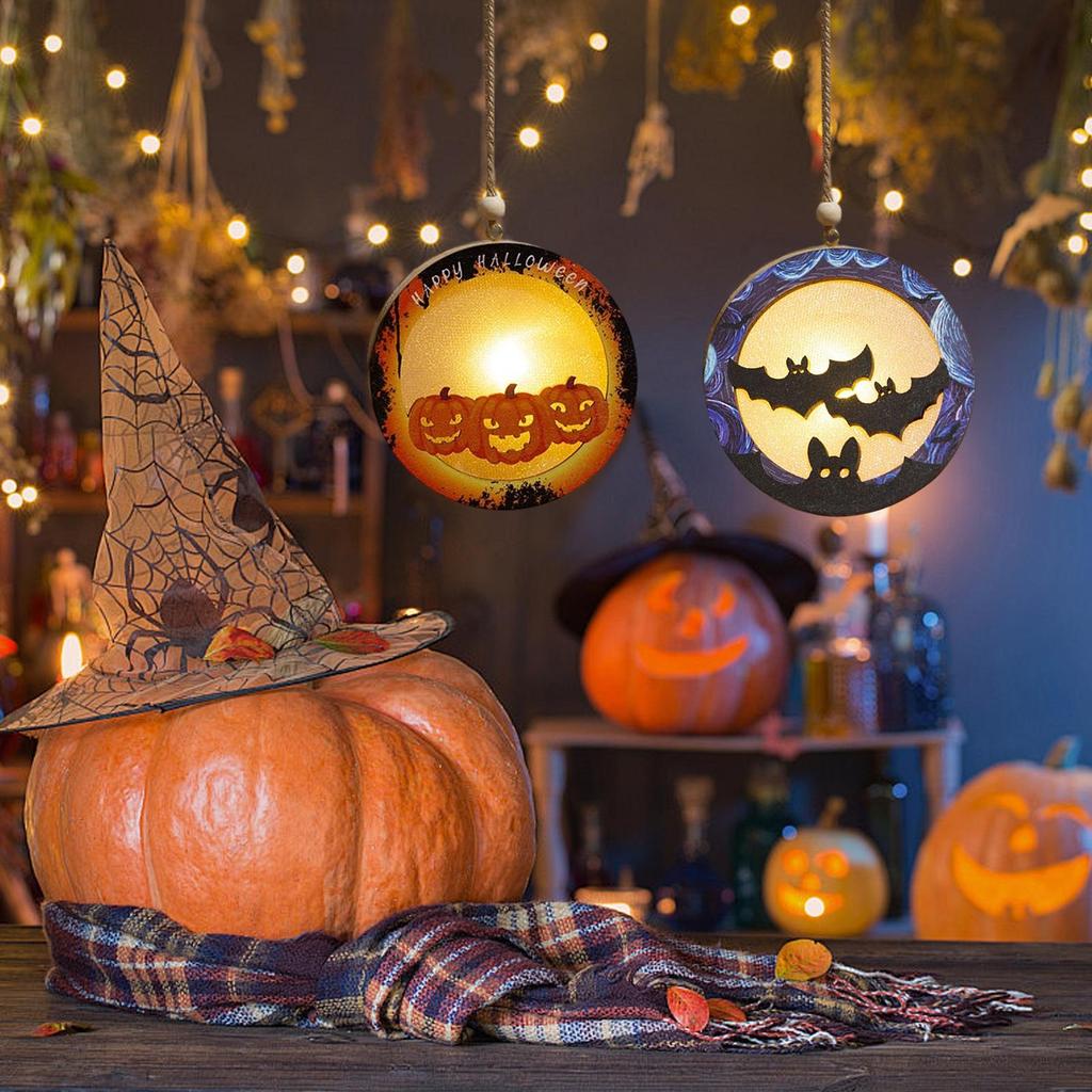 Halloween Pumpkin Night Light Lantern Light Up Pumpkin Bat Decor 2pcs Battery Operated Holiday Home Decor for Haunted House
