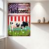 Vintage Rustic Welcome Metal Sign, American Flag & Dairy Cow Farmhouse Wall Decor, Distressed Aged Tin Plaque for Country Home G