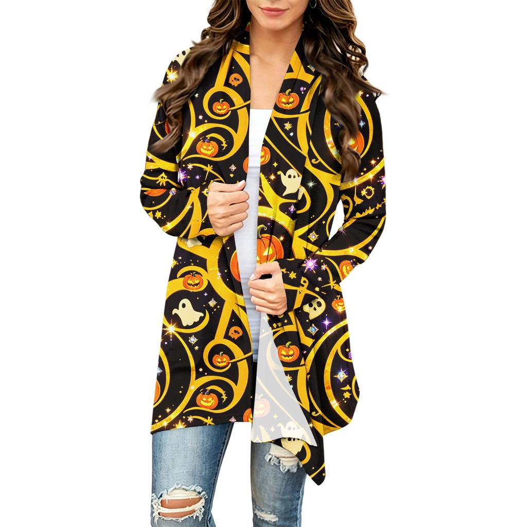 Damen Trendy Halloween-Print Langarm-Strickjacke Pullover für Lässige Herbstmode