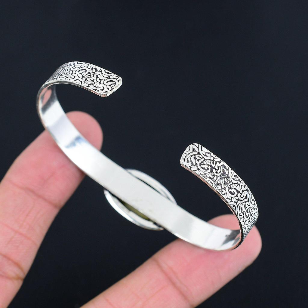 Natural Labradorite Gemstone 925 Sterling Silver Bangle Adjustable For Women