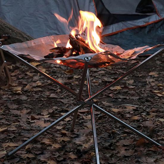 Portable Folding Firepit with Stainless Steel Grill Mesh Easy Setup Collapsible Camping Picnic BBQ Grill Wood Burning Charcoal with Carrying Bag