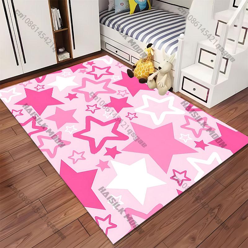Pink and white star pattern carpet Yoga living room room decor children's crawling mat doormat area rug games mat