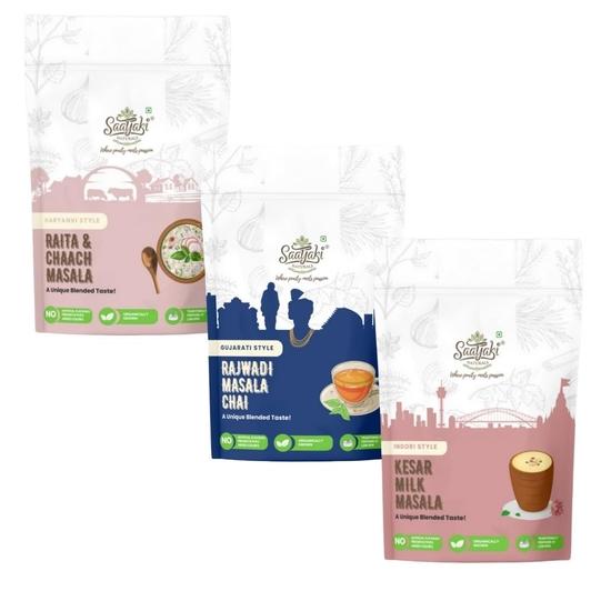 Saatyaki Naturals Spice Combo Pack of 3 - Raita Masala + Chai Masala + Kesar Milk Masala – 50gm Each | Premium Indian Spice Combo