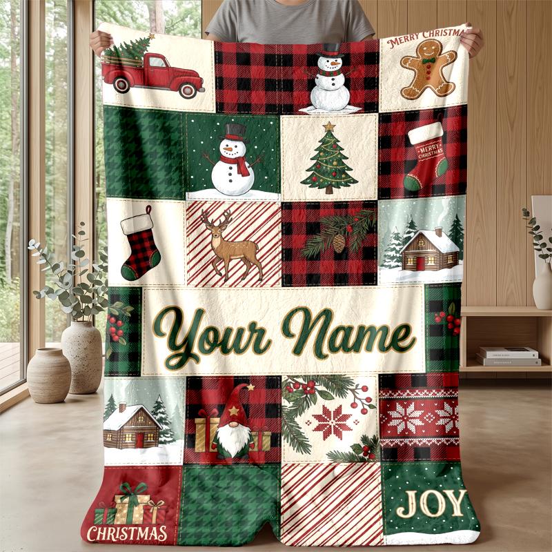Manta de Franela con Nombre Personalizado Impreso Calidez Confort Manta para Cama Decoración del Hogar Regalo Festivo