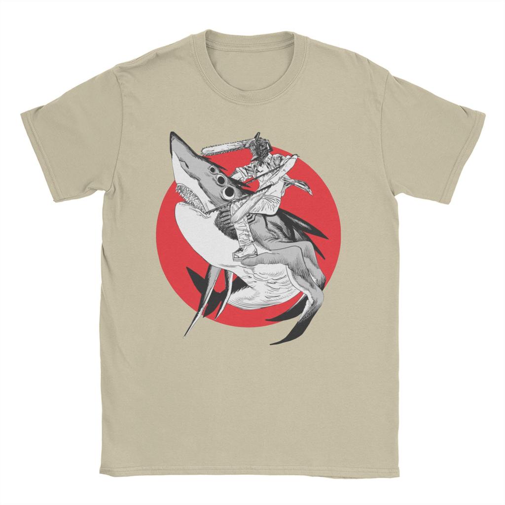 Shark and Denji T Shirts for Men Women Pure Cotton Awesome T-Shirt O Neck Chainsaw Man Manga Devil Makima Anime Tee Shirt  6XL
