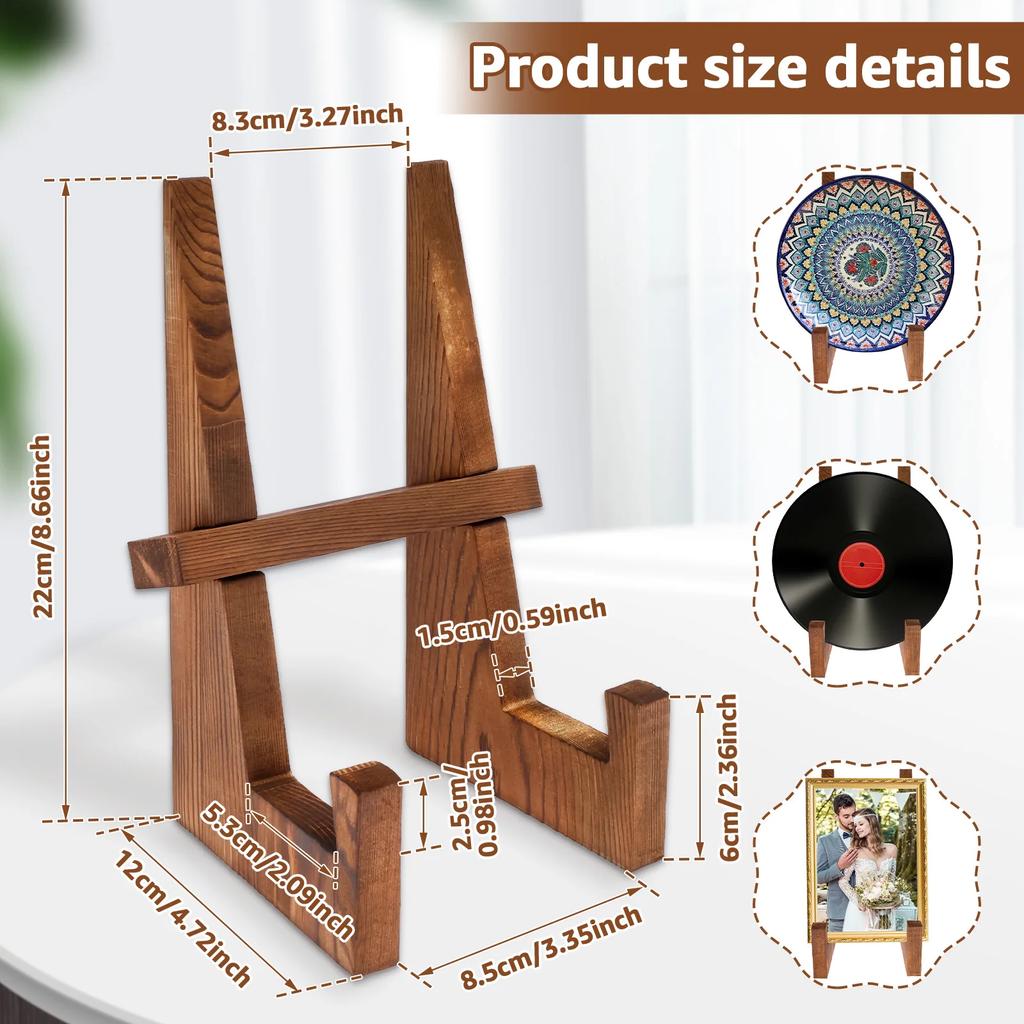 Wooden Plate Stand Desktop Recipe Book Display CD Record Holder for Displaying Plaque Pictures Photo Frames Home Decoration