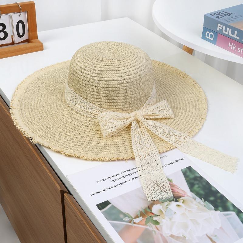 Lace Bow Big Brim Straw Hat Seaside Beach Sunscreen Hat Ladies Pretty Sun Hat