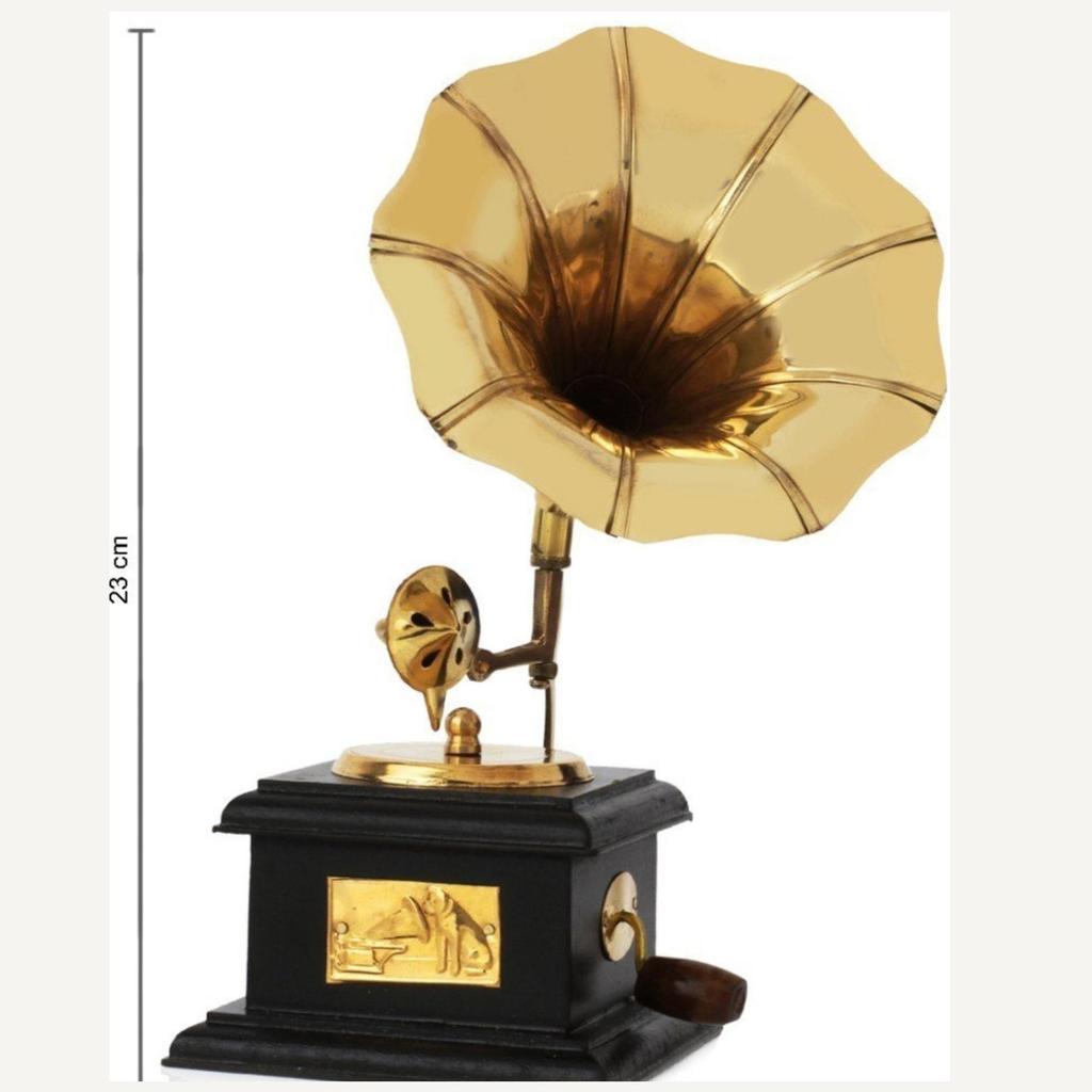 Premium Sparkle Square Gramophone Showpiece, Brown & Gold, Black, Brass - 23 Cm