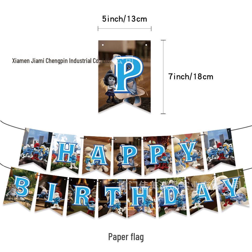 

Smurfs Party Decorations Set: Balloons, Cake Toppers, Flags for Birthday Celebration