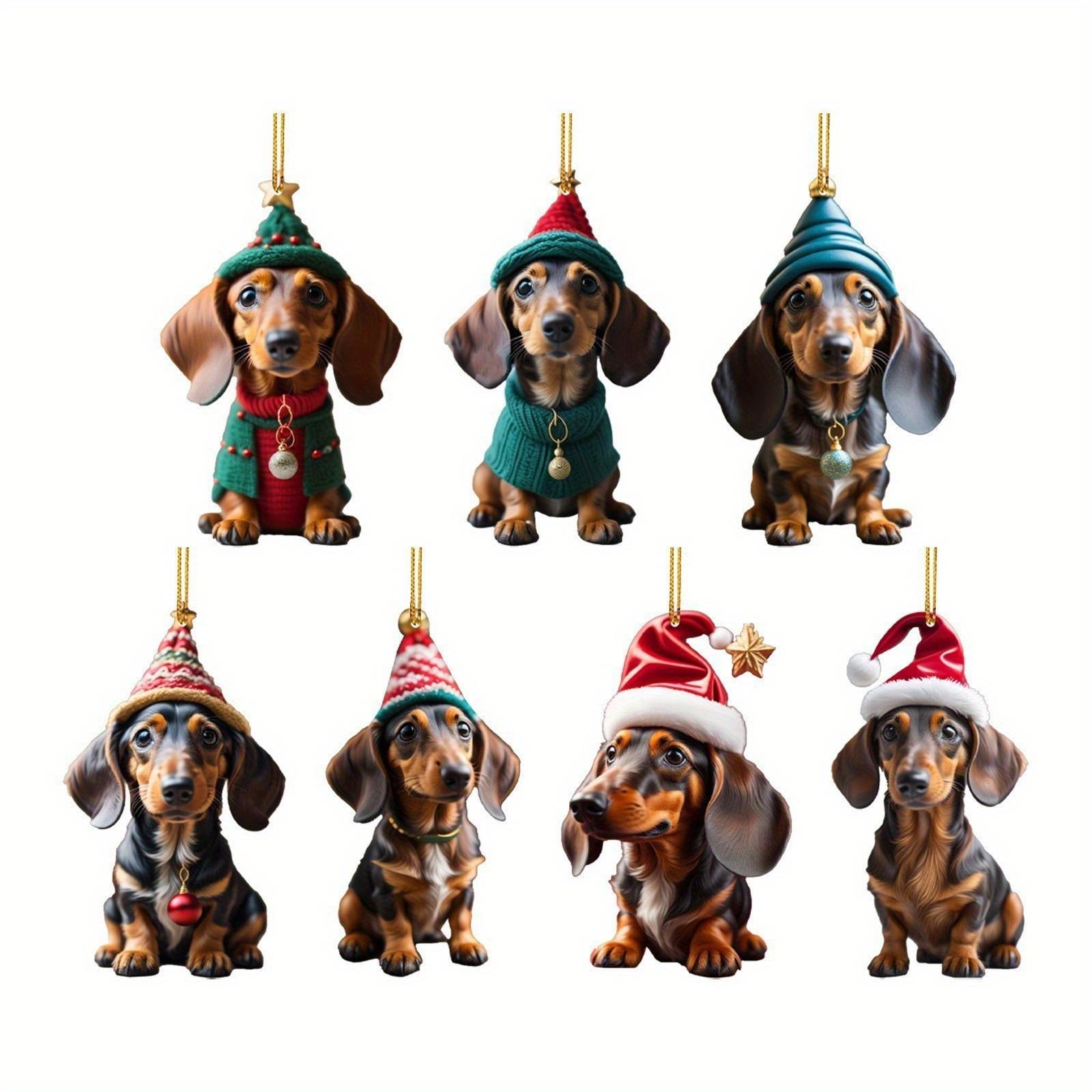

7Pc set of Dachshund Acrylic 2D Pendants for Christmas, Christmas Tree Decorations, Car interior Ornaments, Halloween and Christmas Gifts