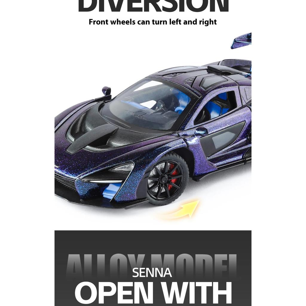 1/24 McLaren Senna Spray Sports Car Model Simulation Sound and Light Car Model Ornament Boy Gift Halloween Toys