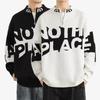 Men's Oversized Color Block Half-Zip Wool Sweater with 3D Lettering